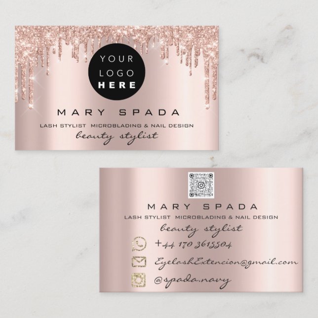Makeup Eyebrows Lashes Pink Rose Drips Lips Qr  Bu Business Card (Front/Back)
