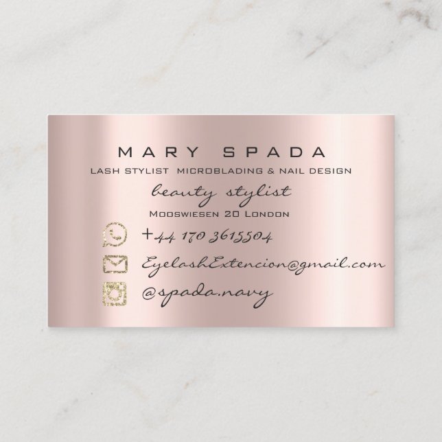 Makeup Eyebrows Lashes Pink Rose Drips Lips Social Business Card (Back)