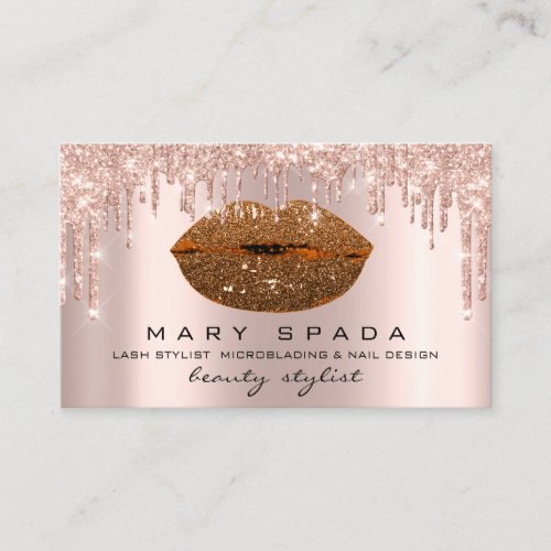 Makeup Eyebrows Lashes Pink Rose Drips Lips Social Business Card
