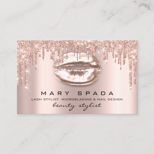 Makeup Eyebrows Lashes Pink Rose Spark Kiss LIps Business Card (Front)