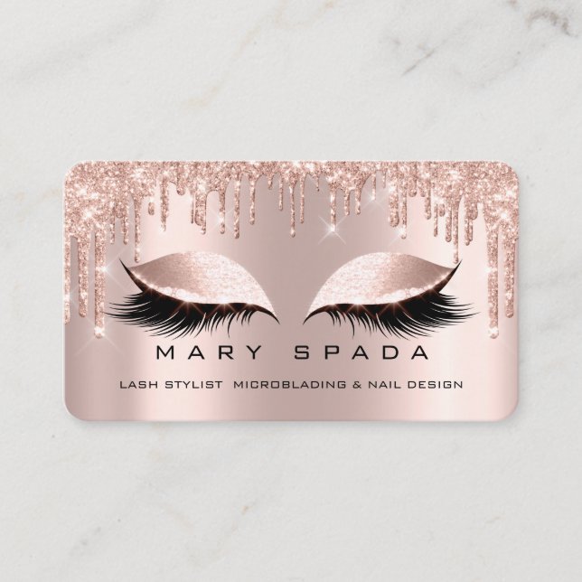 Makeup Eyebrows Lashes Pink Rose Spark Lux Business Card (Front)