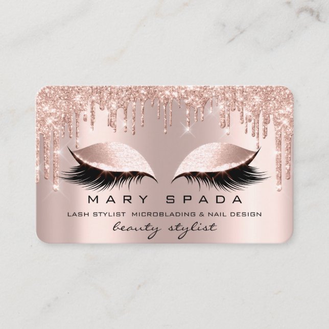Makeup Eyebrows Lashes Pink Rose Spark Nails Business Card (Front)