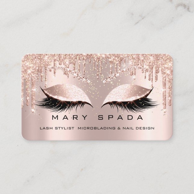 Makeup Eyebrows Lashes Pink Rose Spark Social Business Card (Front)