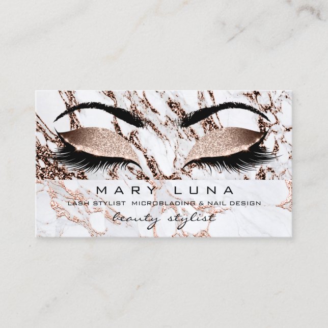 Makeup Eyebrows Lashes Rose Gold Marble Copper Business Card (Front)