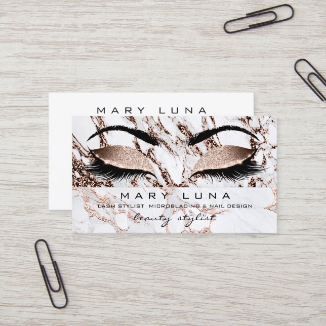 Makeup Eyebrows Lashes Rose Gold Marble Molten Business Card (Front/Back In Situ)