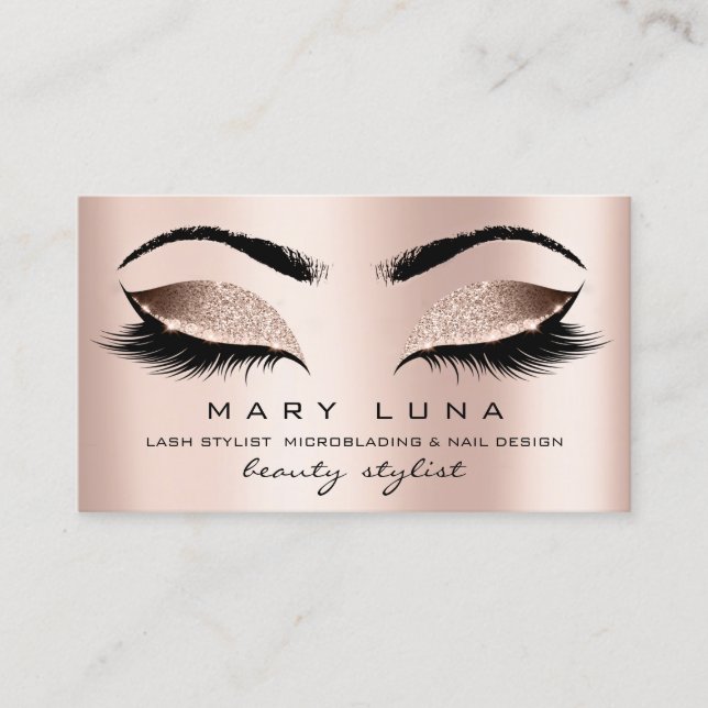 Makeup Eyebrows Lashes Rose Gold Pink Blush Business Card (Front)