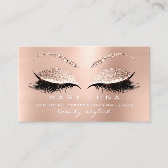 Makeup Eyebrows Lashes Rose White  Pink Social Business Card (Front)