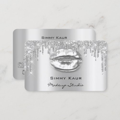 Makeup Eyebrows Lashes Silver Gray Kiss Lips Business Card