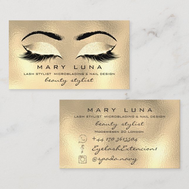 Makeup Eyebrows Lashes  SPA WELLNESS Gold Glass Business Card (Front/Back)