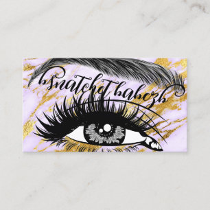Makeup Eyelash Brows QR Code Logo Pink Gold Marble Business Card