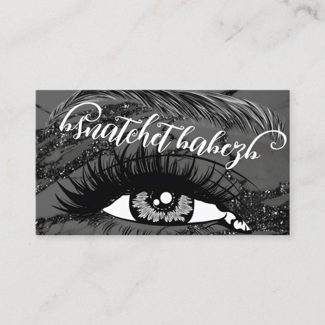 Makeup Eyelash Brows QRCode Logo Black Marble Business Card (Front)