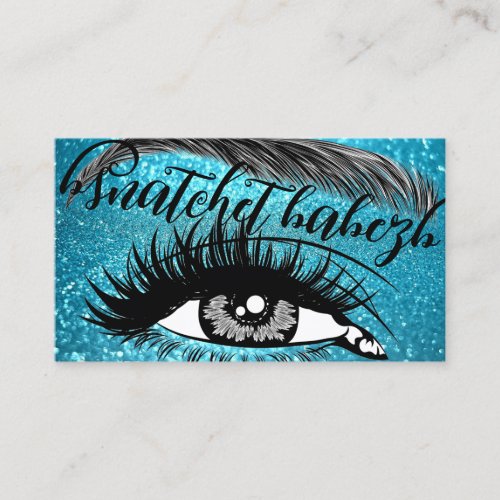 Makeup Eyelash Brows QRCode Logo Glitter Blue Business Card