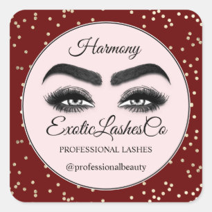 Makeup Eyelash Cleaner Confetti Rose Burgundy Square Sticker