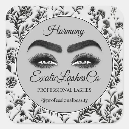 Makeup Eyelash  Cleaner Floral Black Gray Square Sticker