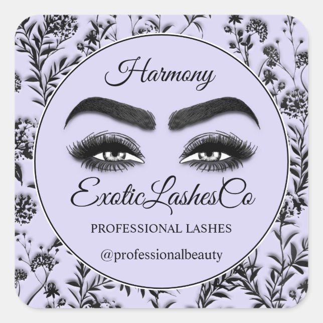 Makeup Eyelash  Cleaner Floral Black Purple Violet Square Sticker (Front)