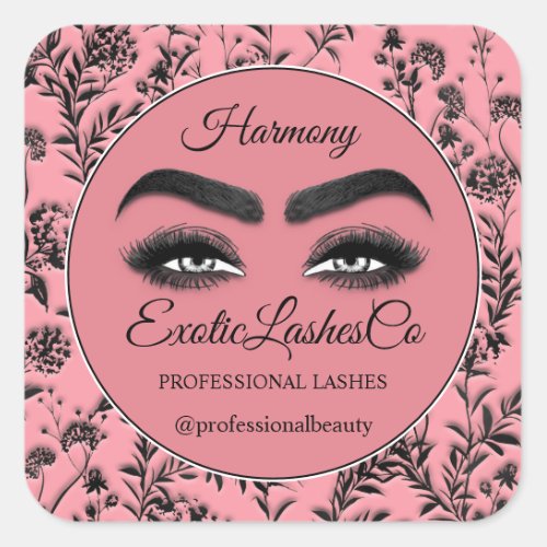 Makeup Eyelash  Cleaner Floral Black Rose Pink Square Sticker