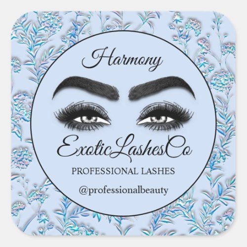 Makeup Eyelash  Cleaner Floral Blue Frame Square Sticker