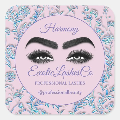 Makeup Eyelash  Cleaner Floral Blue Pinky Square Sticker