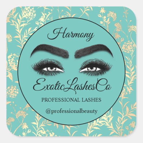 Makeup Eyelash  Cleaner Floral Framed Aqua Square Sticker