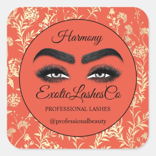 Makeup Eyelash  Cleaner Floral Framed Coral  Square Sticker