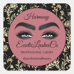 Makeup Eyelash Cleaner Floral Framed Rose Black Square Sticker
