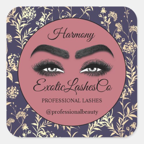 Makeup Eyelash  Cleaner Floral Framed Rose Purple Square Sticker