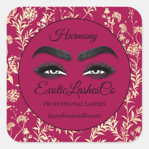 Makeup Eyelash  Cleaner Floral Gold Berry  Square Sticker