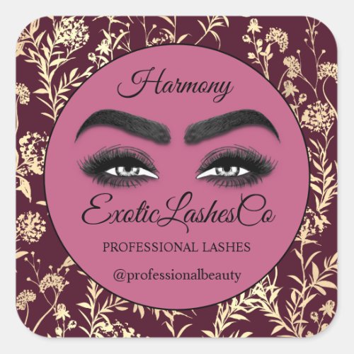 Makeup Eyelash  Cleaner Floral Gold Rose Pink Square Sticker