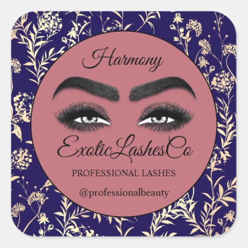 Makeup Eyelash  Cleaner Floral Rose Purple Gold Square Sticker