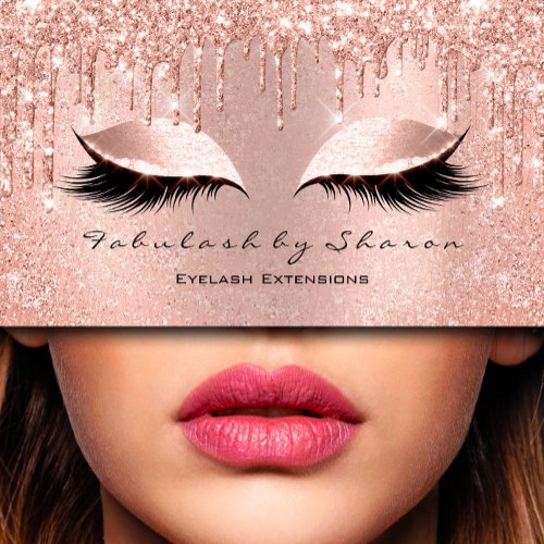 Makeup Eyelash Hairdresser Glitter Drips Rose Business Card