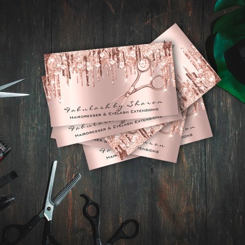 Makeup Eyelash Hairdresser Scissors Rose Crystals Business Card