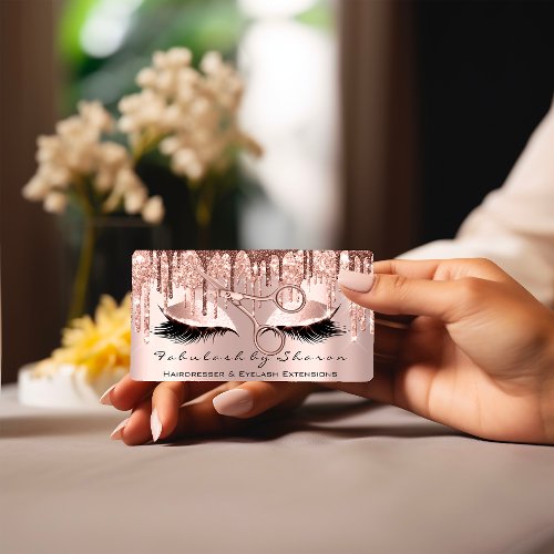 Makeup Eyelash Hairdresser Scissors Rose Drips Eye Business Card