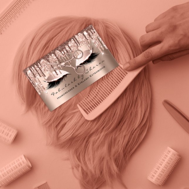Makeup Eyelash Hairdresser Scissors Rose Gold Skin Business Card (Creator Uploaded)