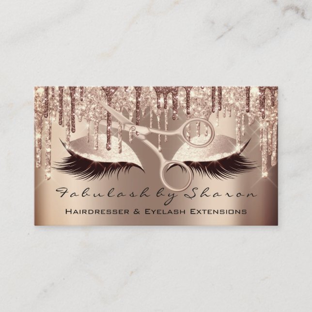 Makeup Eyelash Hairdresser Scissors Rose Skin Drip Business Card (Front)