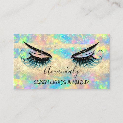 Makeup Eyelash Microblade Drip Nail Holograph Blue Business Card