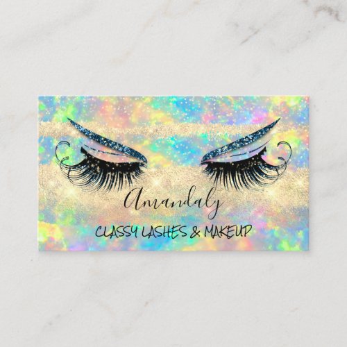 Makeup Eyelash Microblade Drip Nail Holograph Teal Business Card