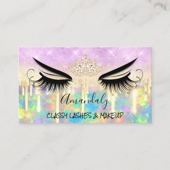 Makeup Eyelash Microblade Drips Logo Lotus Diamond Business Card (Front)