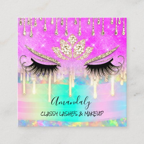 Makeup Eyelash Microblade Drips Logo Lotus Mermaid Square Business Card