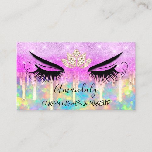 Makeup Eyelash Microblade Drips Logo Lotus Pink Business Card