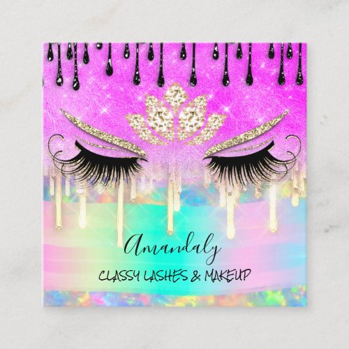 Makeup Eyelash Microblade Drips Logo Lotus Pink  S Square Business Card