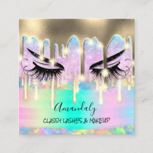 Makeup Eyelash Microblade Drips Logo Purple Gold Square Business Card