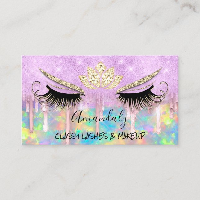 Makeup Eyelash Microblade Drips Lotus Purple Busin Business Card (Front)