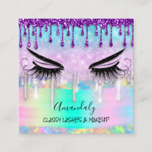 Makeup Eyelash Microblade Nails Studio Purple Drip Square Business Card