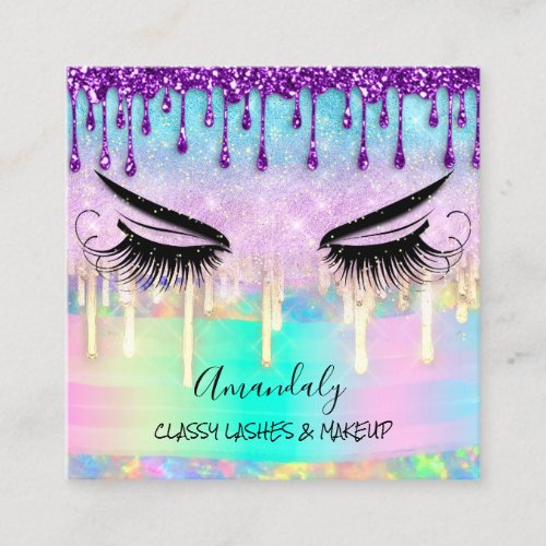 Makeup Eyelash Microblade Nails Studio Violet Drip Square Business Card