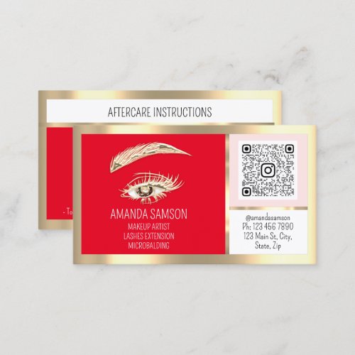 Makeup Eyelash Microblade Qr Code Aftercare Gold  Business Card