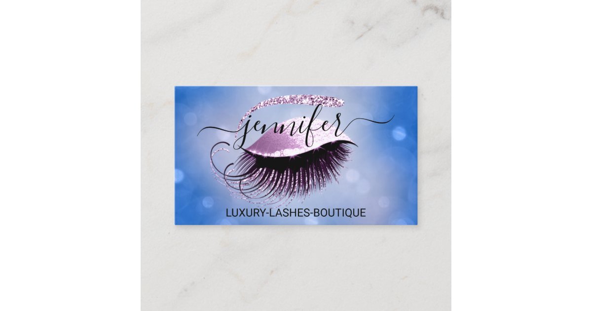 Makeup Eyelash QR Code Logo Glitter Blue Pink Business Card | Zazzle