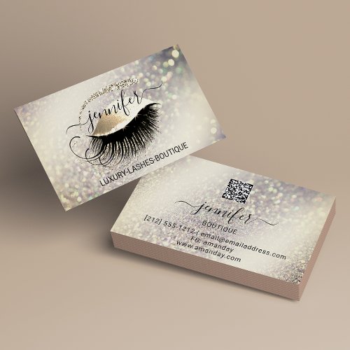 Makeup Eyelash QR Code Logo Glitter Lux  Gold Business Card