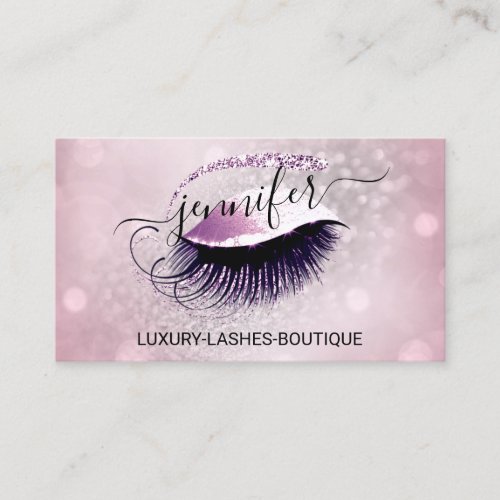 Makeup Eyelash QR Code Logo Glitter Pink Rose Gray Business Card
