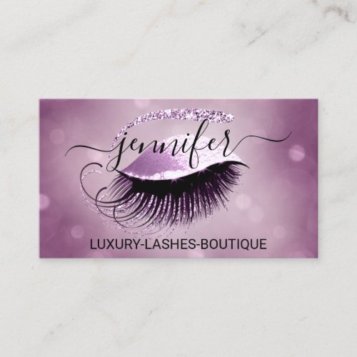 Makeup Eyelash QR Code Logo Glitter Rose Pink Business Card