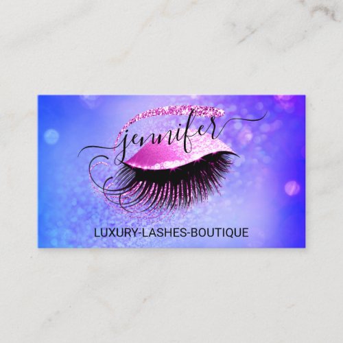 Makeup Eyelash QR Code Logo Glitter Royal Pink Business Card